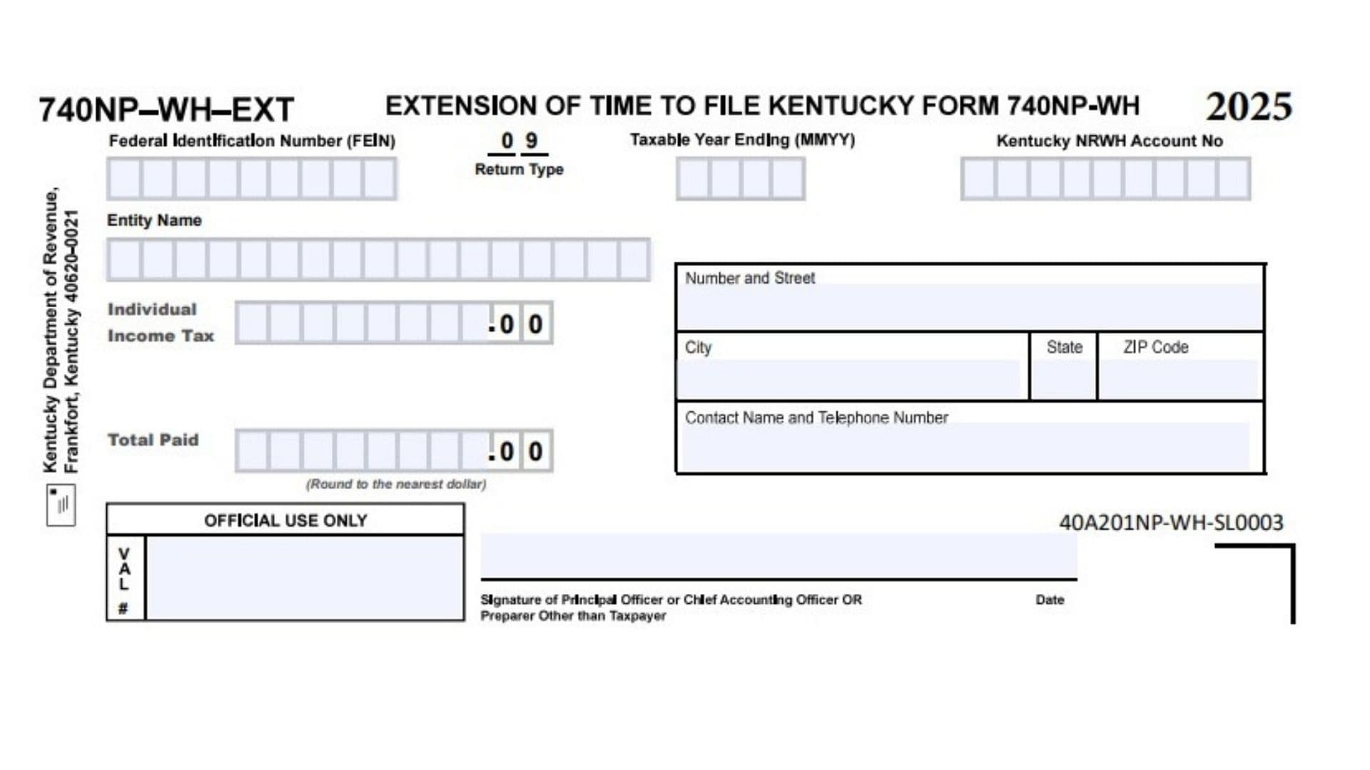 Kentucky Form 740NP-WH-EXT