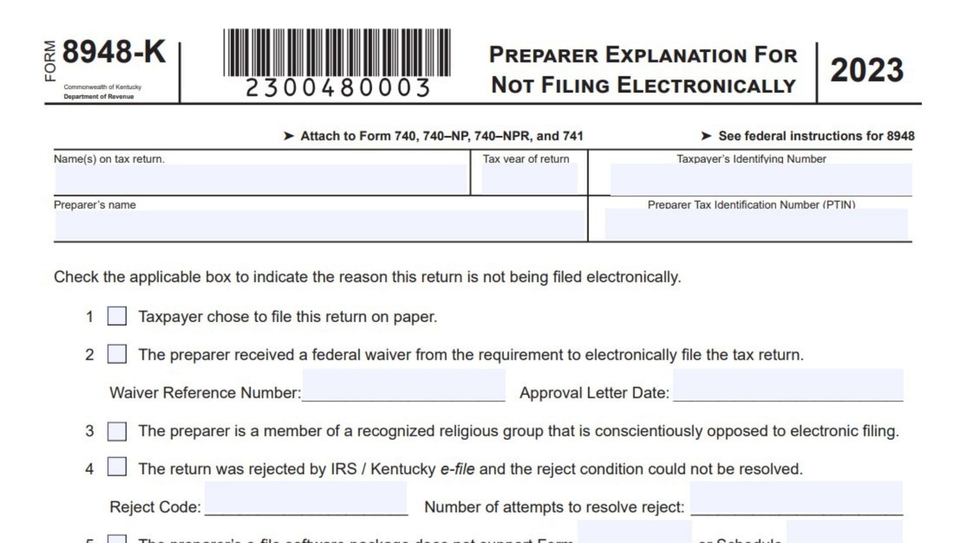 Kentucky Form 8948-K