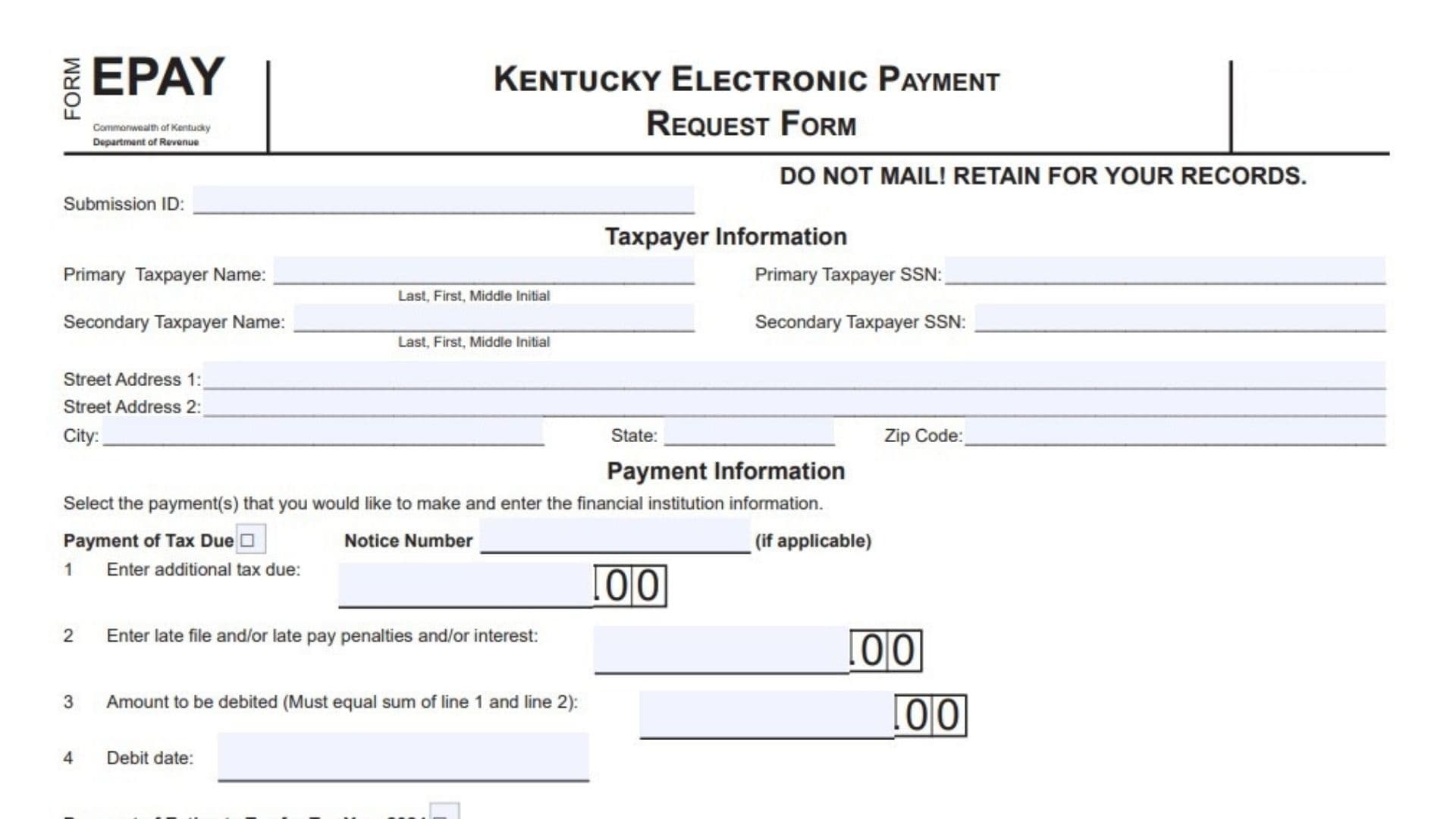 Kentucky Form EPAY 1 Kentucky Form EPAY