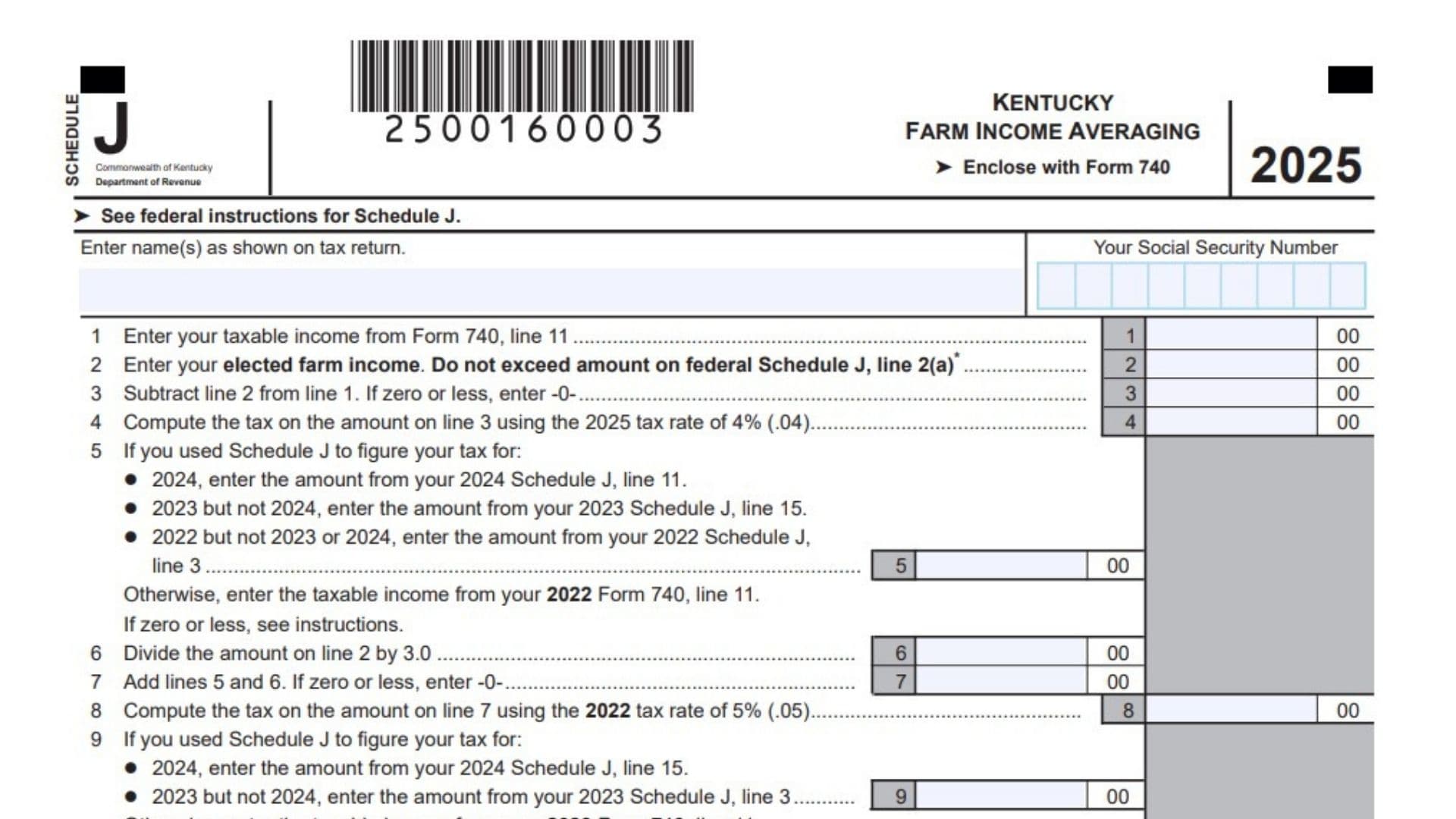 Kentucky Schedule J 1 Kentucky Schedule J