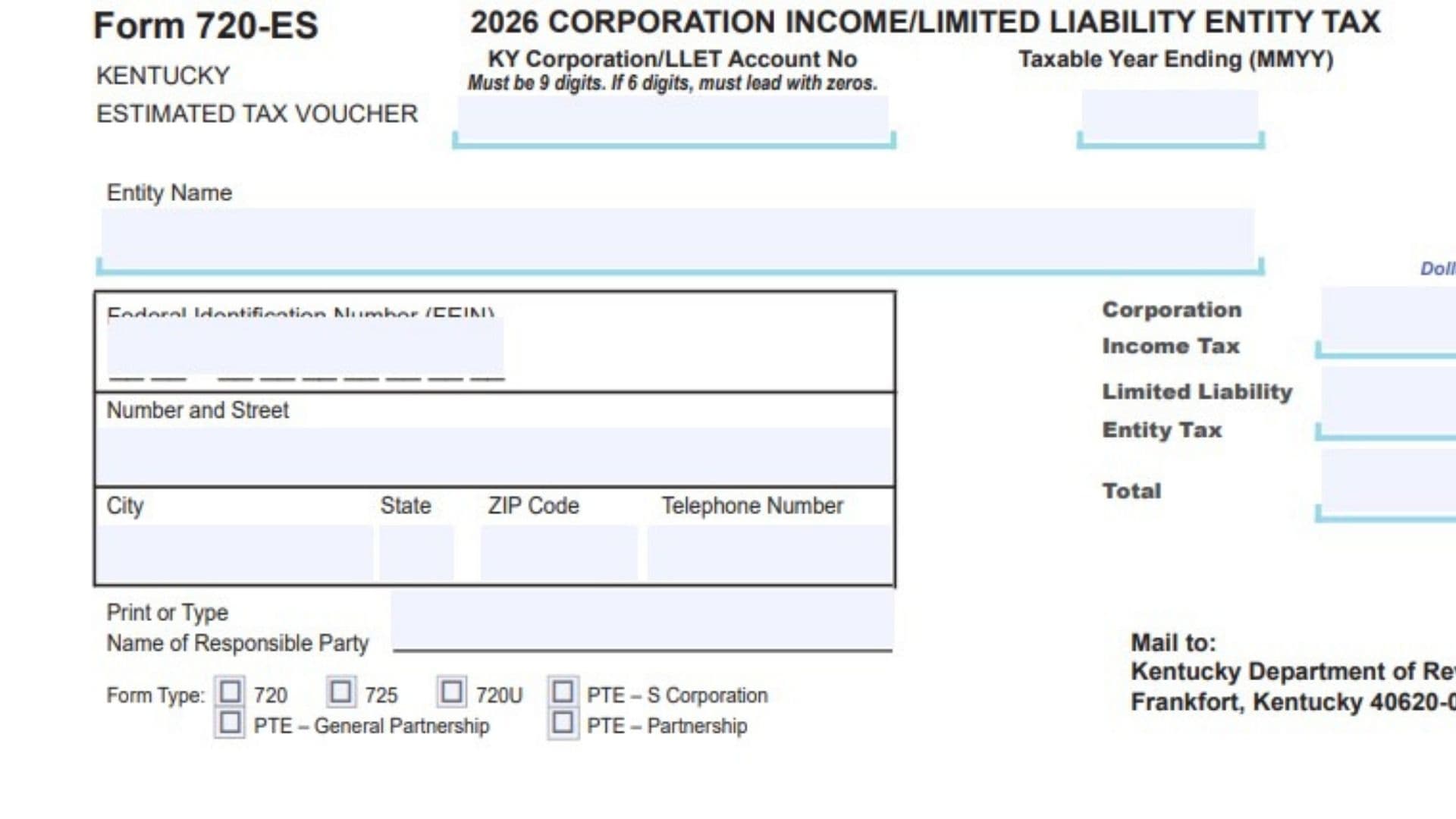 Kentucky Form 720-ES