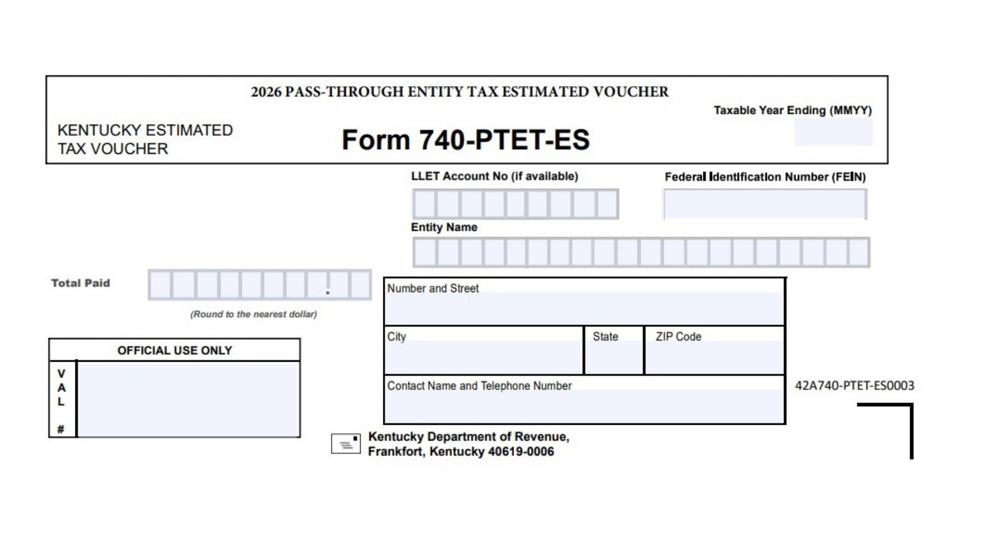 Kentucky Form 740-PTET-ES 1 Kentucky Form 740-PTET-ES