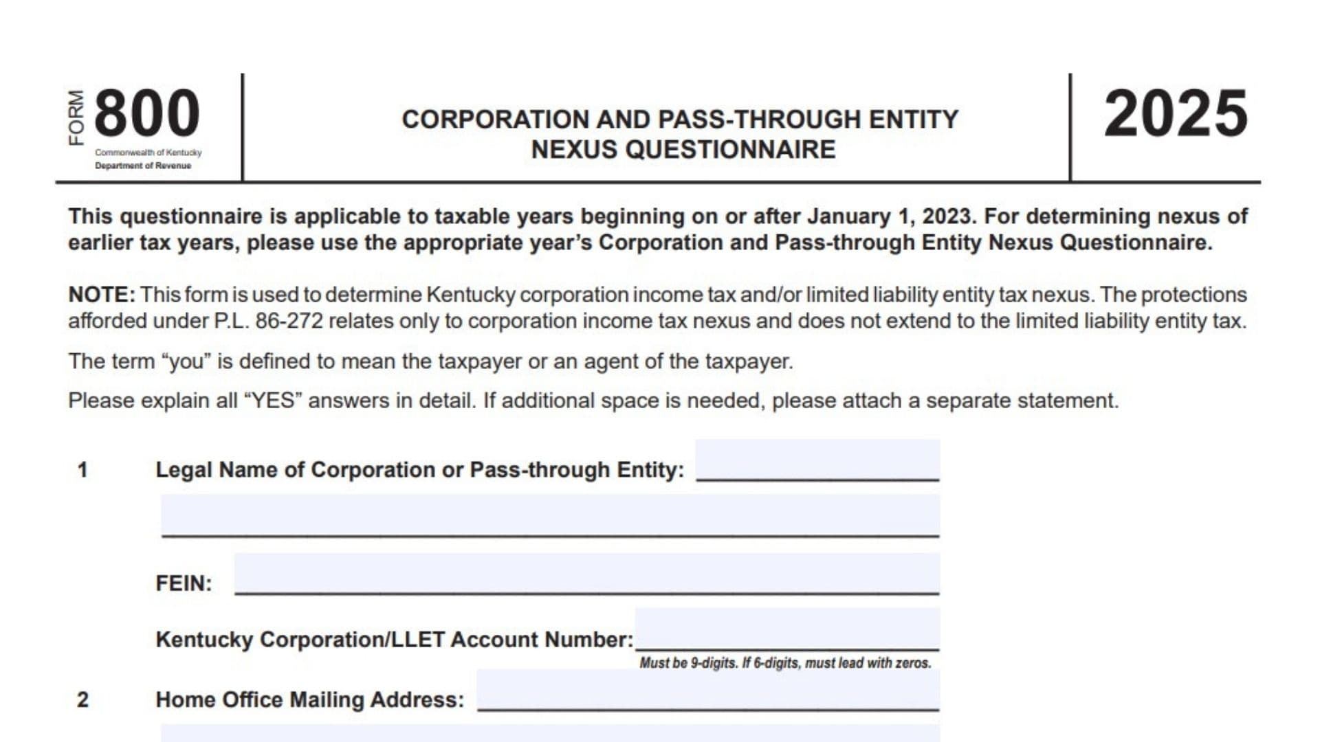 Kentucky Form 800 1 Kentucky Form 800