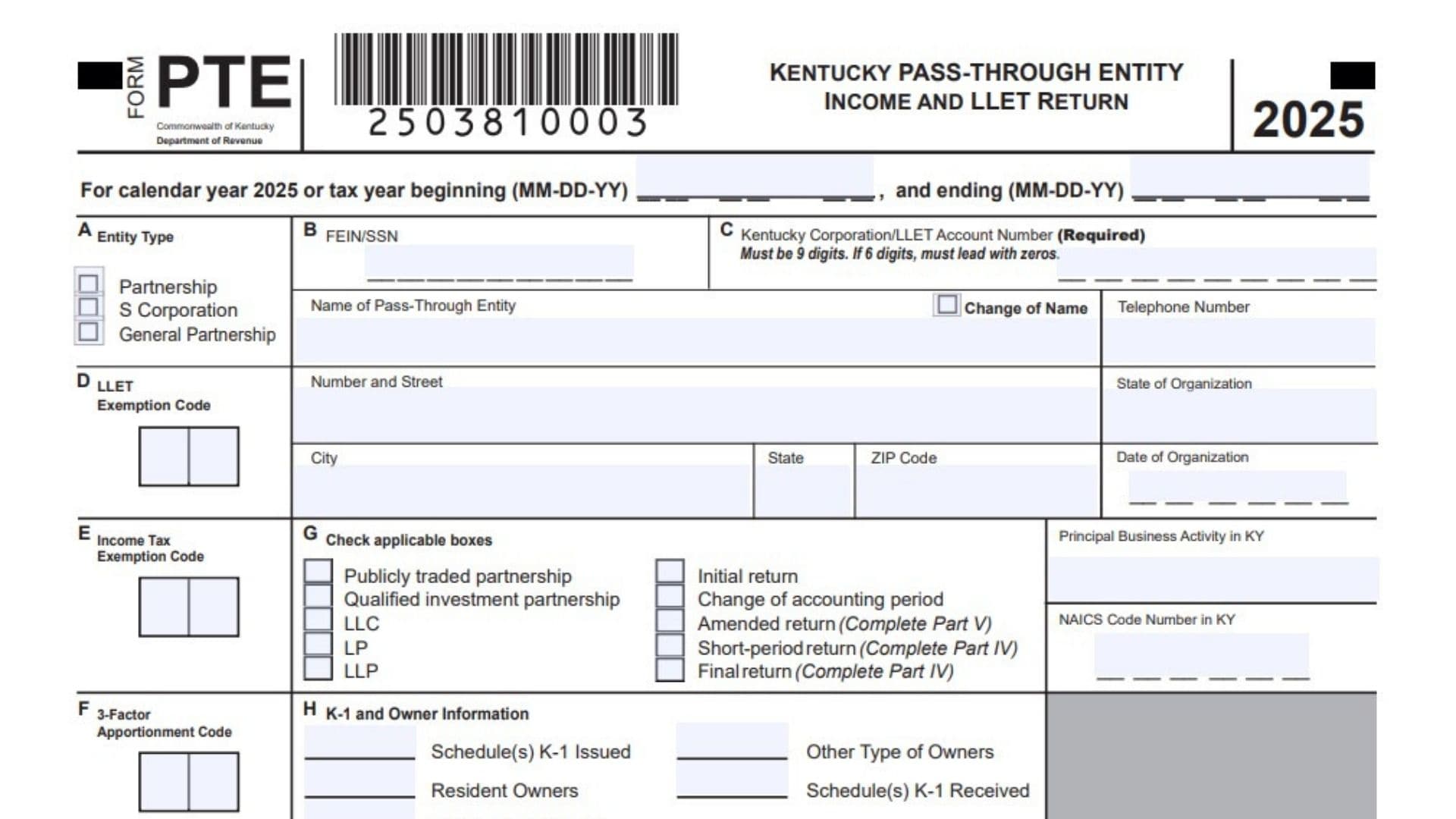 Kentucky Form PTE