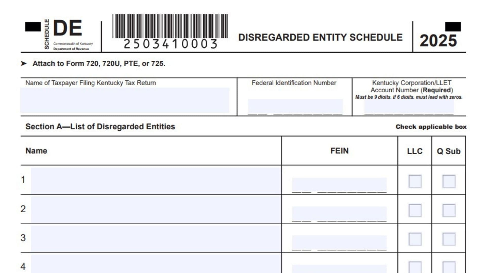 Kentucky Schedule DE (Form 720) 1 Kentucky Schedule DE (Form 720)