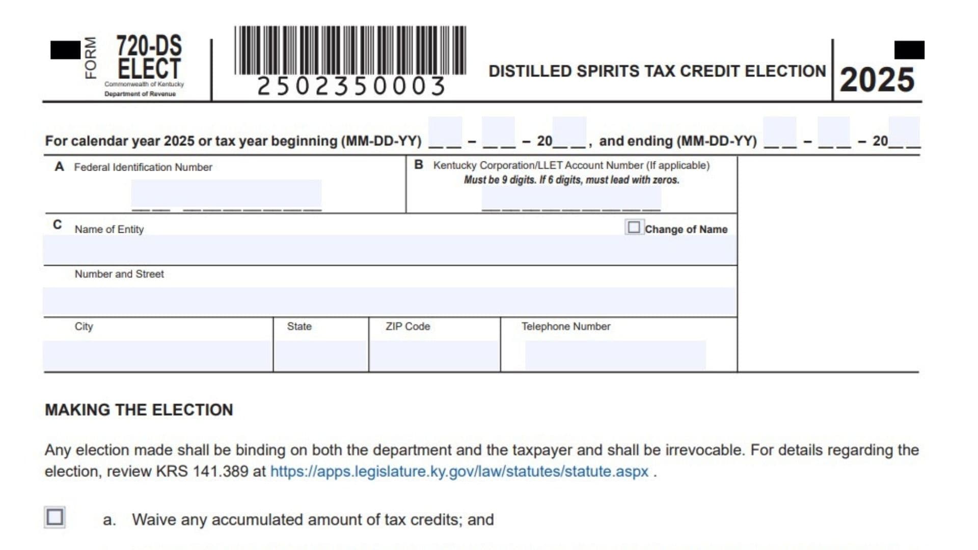 Kentucky Form 720 DS ELECT