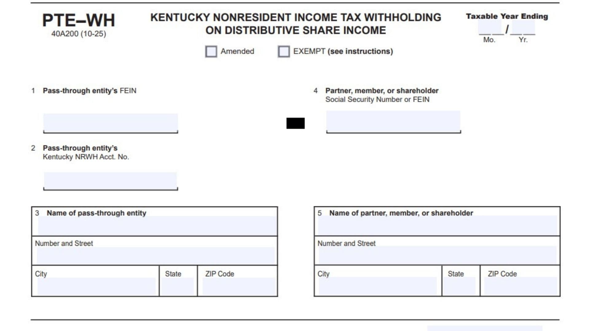 Kentucky Form PTE-WH 1 Kentucky Form PTE-WH