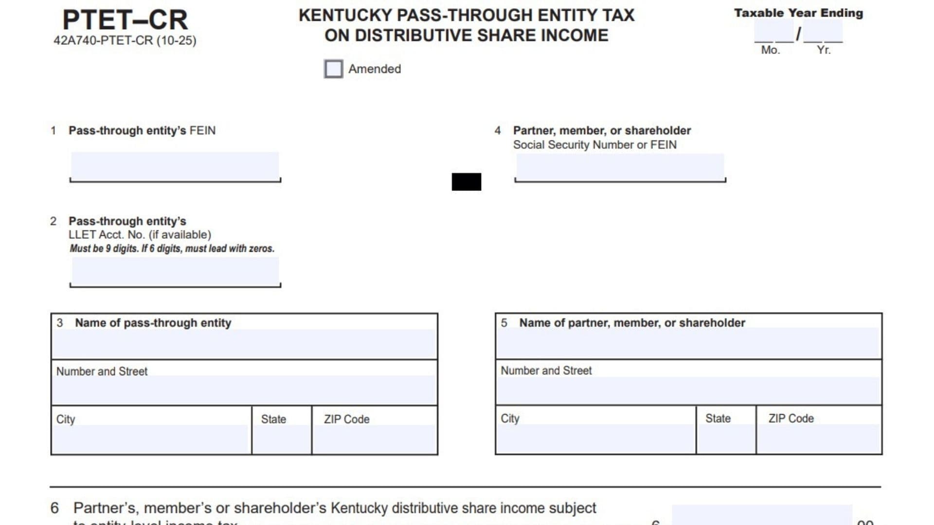 Kentucky Form PTET-CR