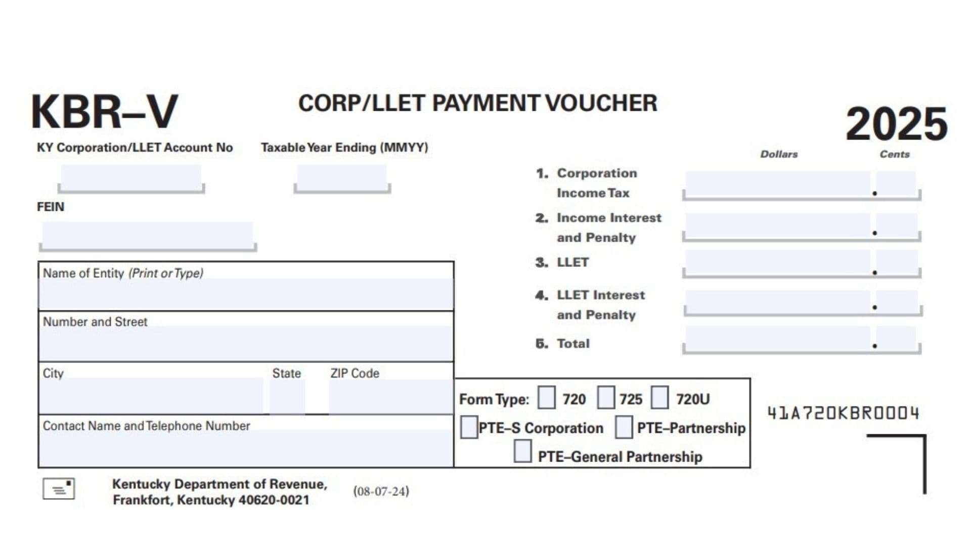 Kentucky KBR-V CORP/LLET Payment Voucher 1 Kentucky KBR-V CORPLLET Payment Voucher