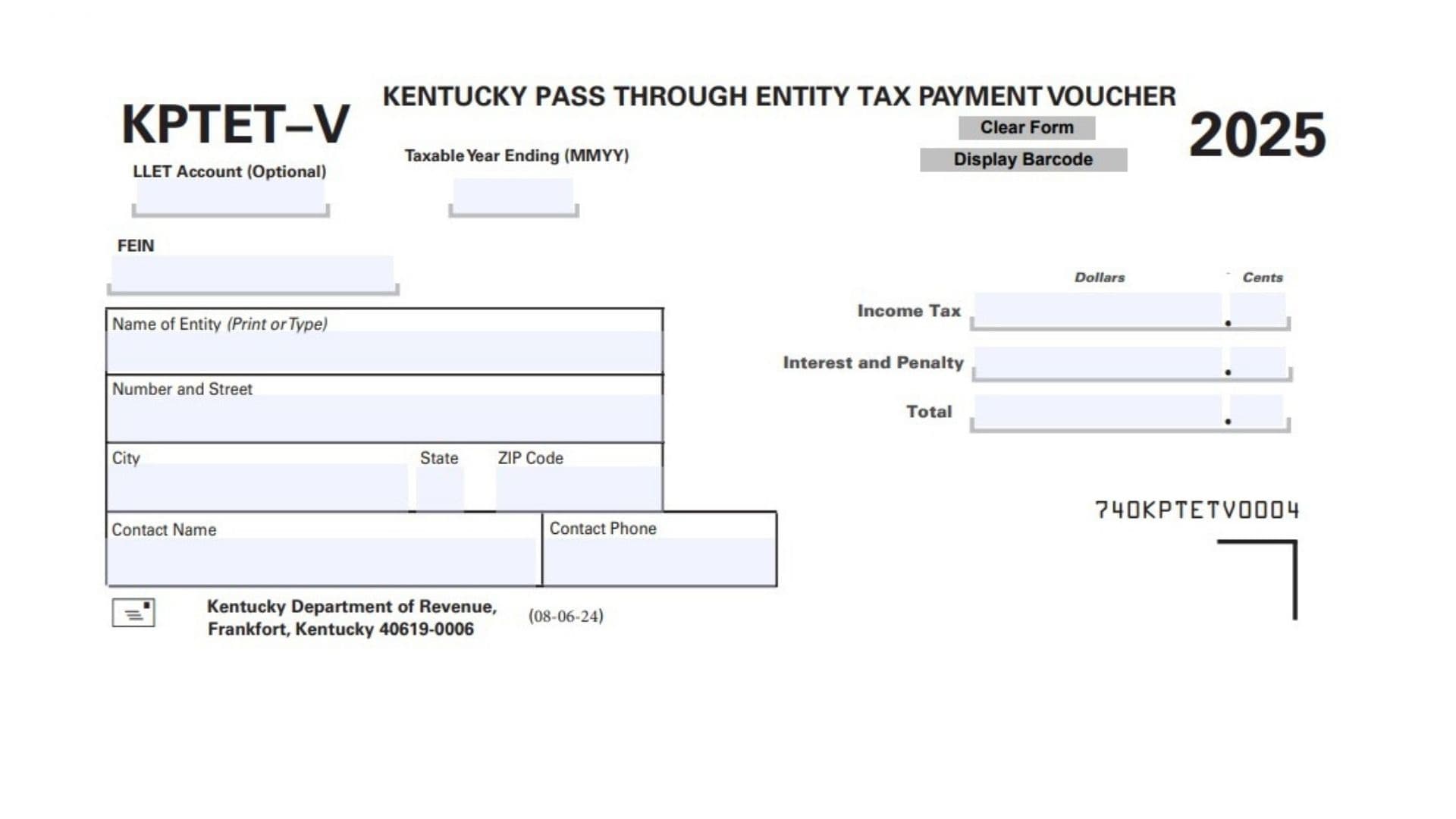 Kentucky Pass Through Entity Tax Payment Voucher