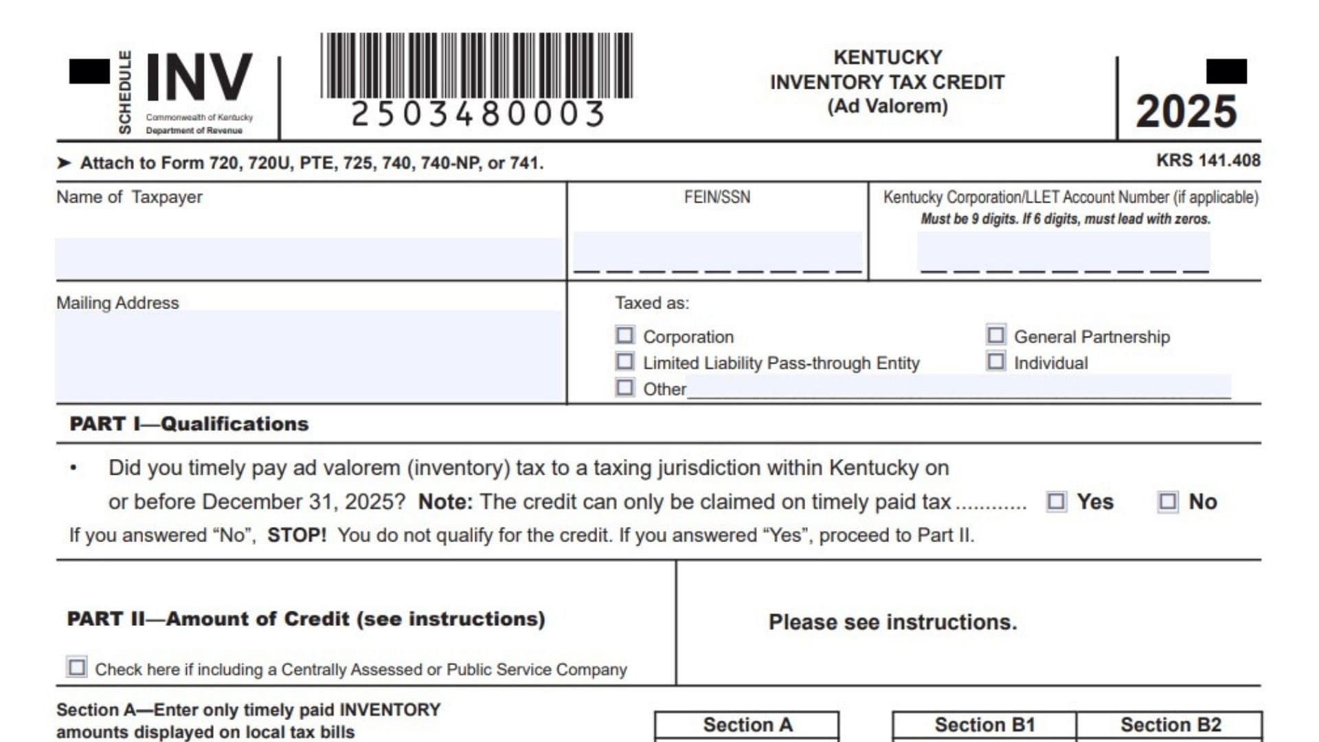 Kentucky Schedule INV
