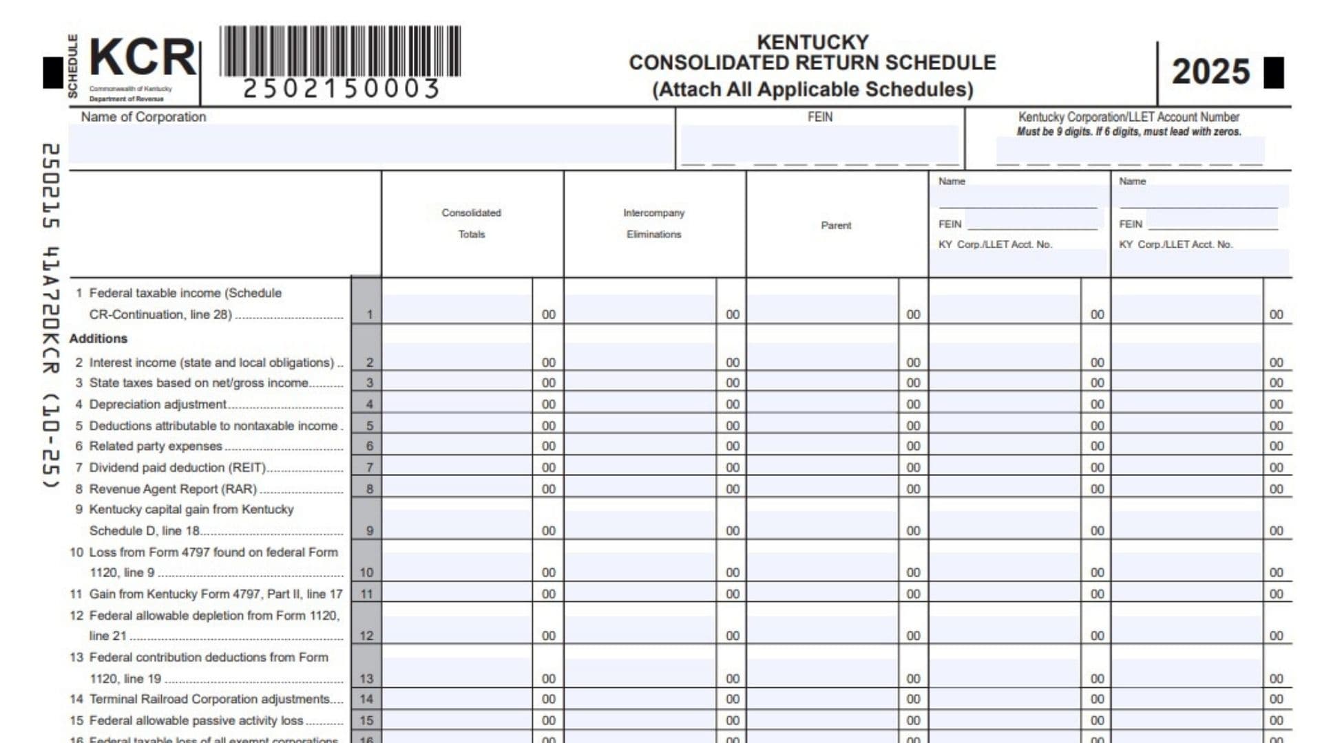 Kentucky Schedule KCR
