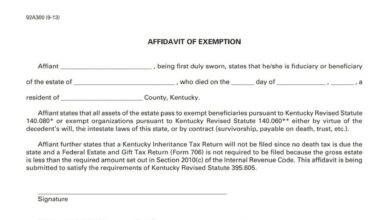 Kentucky Affidavit Of Exemption