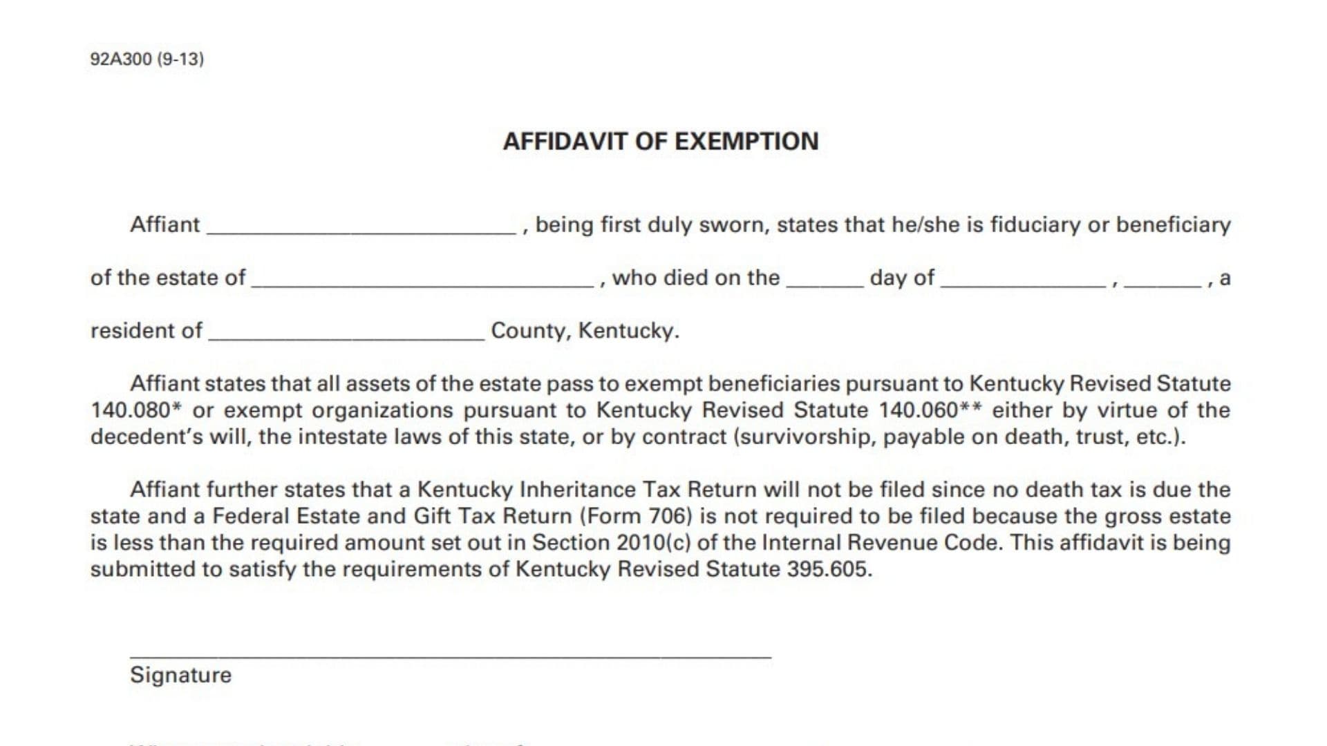 Kentucky Affidavit Of Exemption 1 Kentucky Affidavit Of Exemption