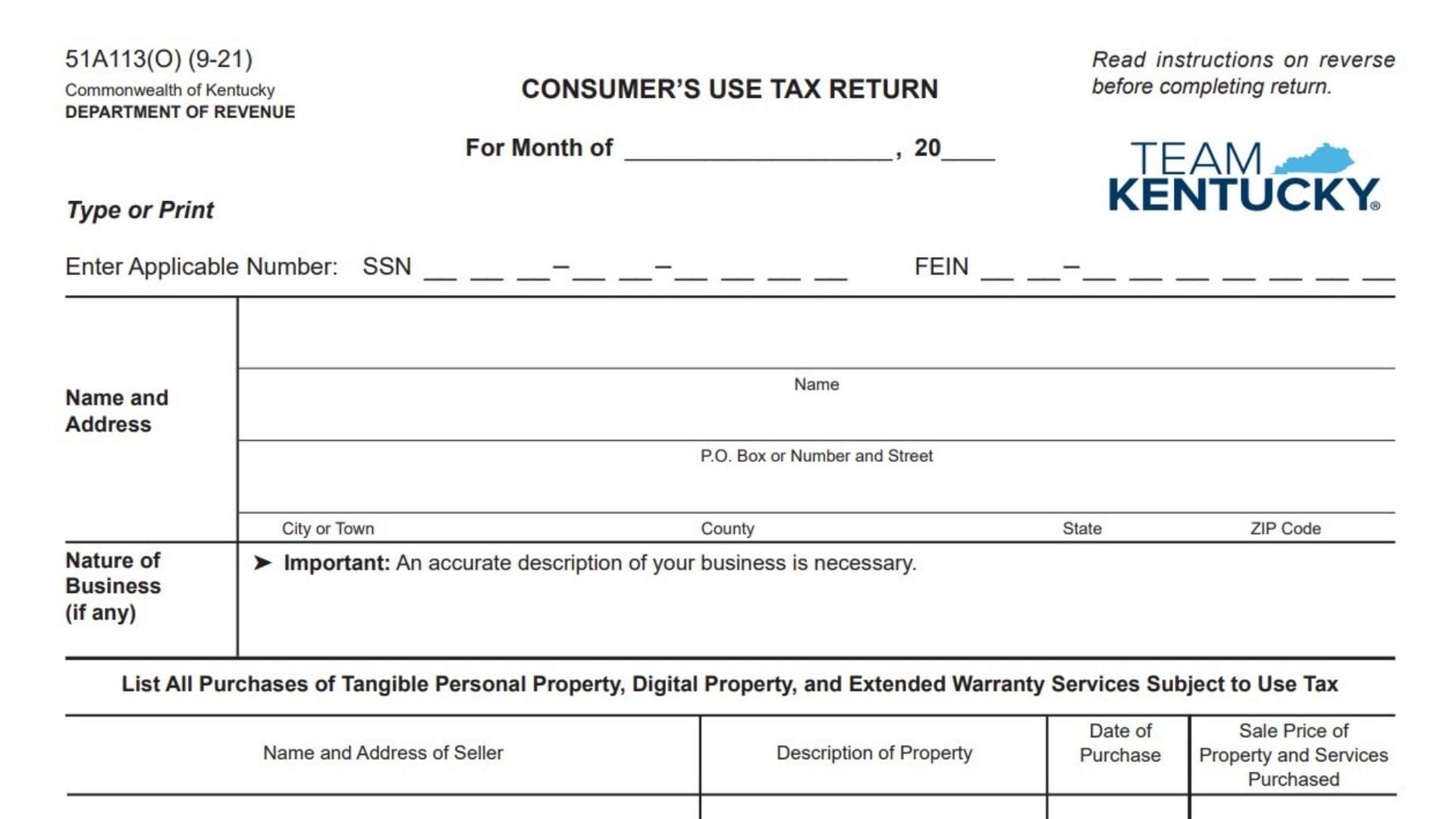 Kentucky Consumer’s Use Tax Return