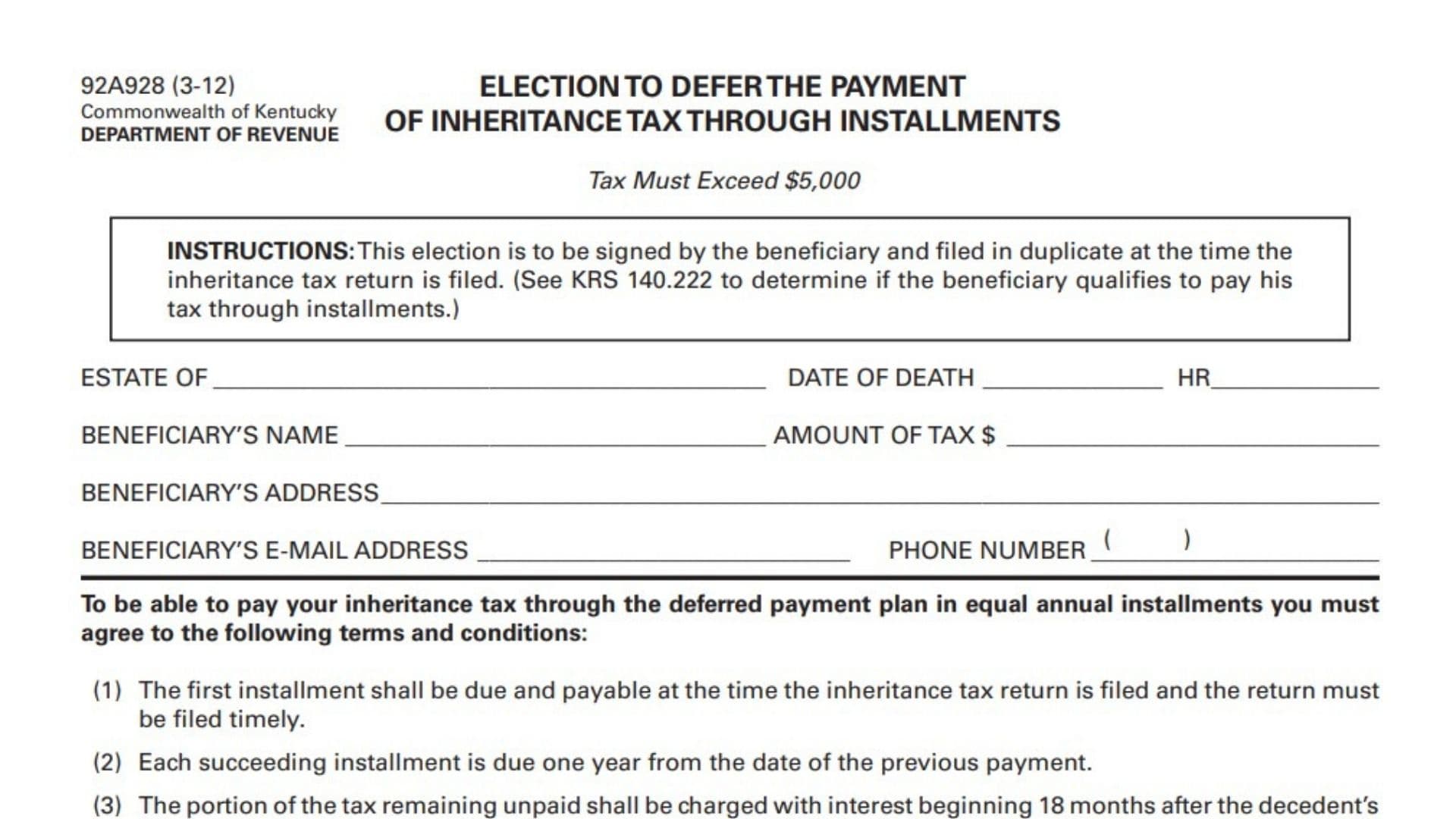 Kentucky Election To Defer Inheritance Tax Payment Through Installments