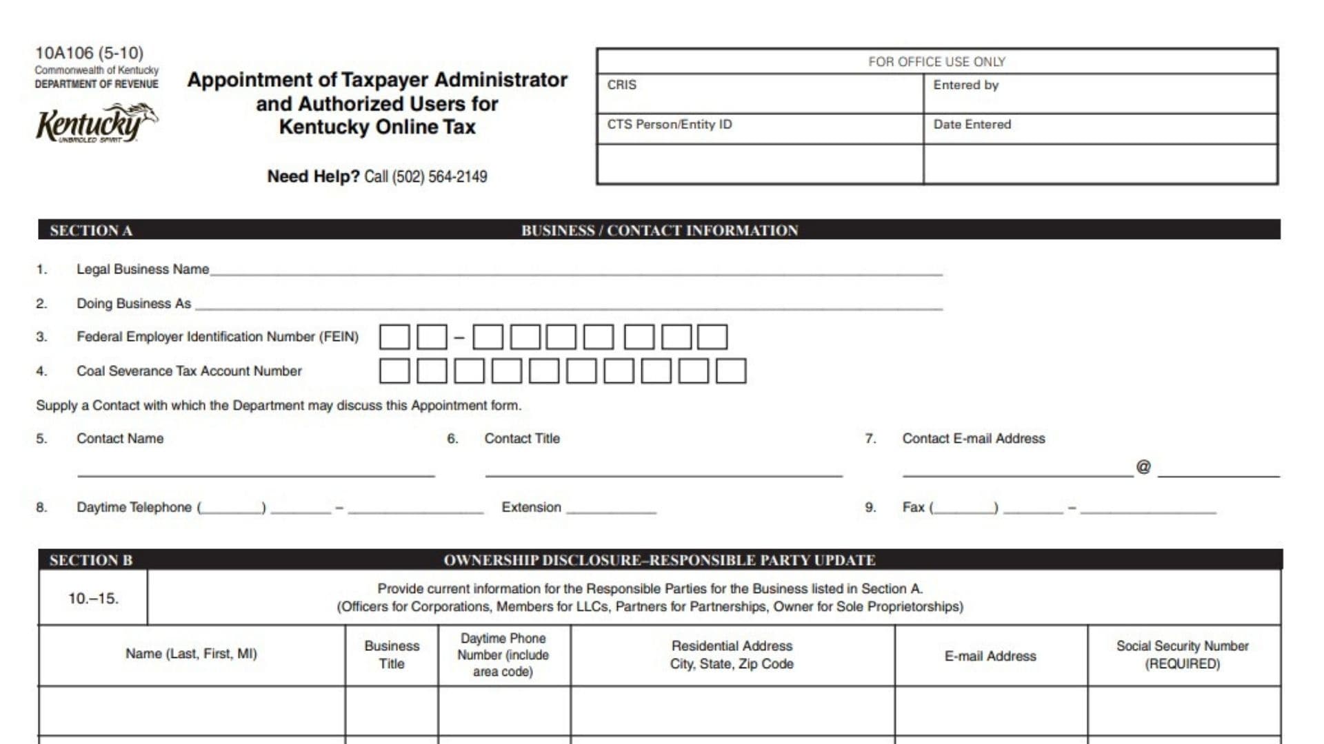 Kentucky Form 10A106 1 Kentucky Form 10A106