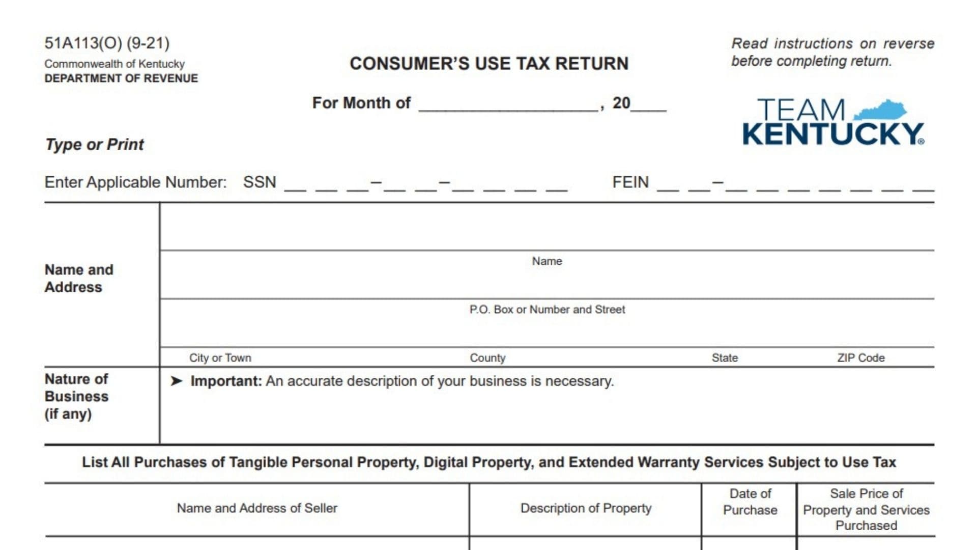 Kentucky Form 51A113 Consumers Use Tax Return