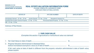 Kentucky Real Estate Valuation Information Form 1 Kentucky Real Estate Valuation Information Form