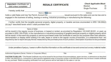 Kentucky Resale Certificate