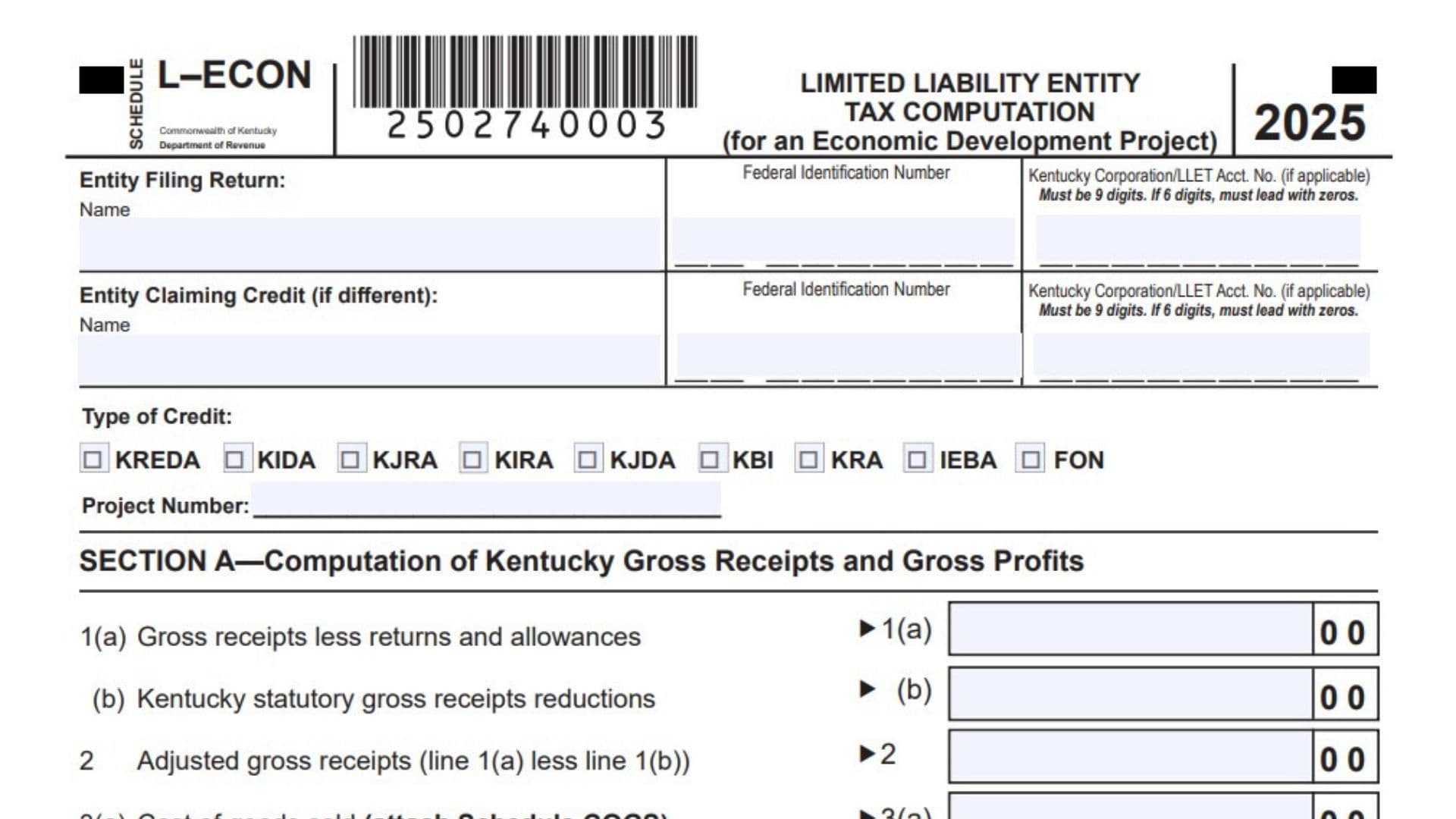 Kentucky Schedule L-ECON