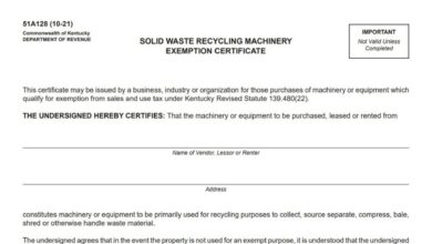 Kentucky Solid Waste Recycling Machinery Exemption Certificate