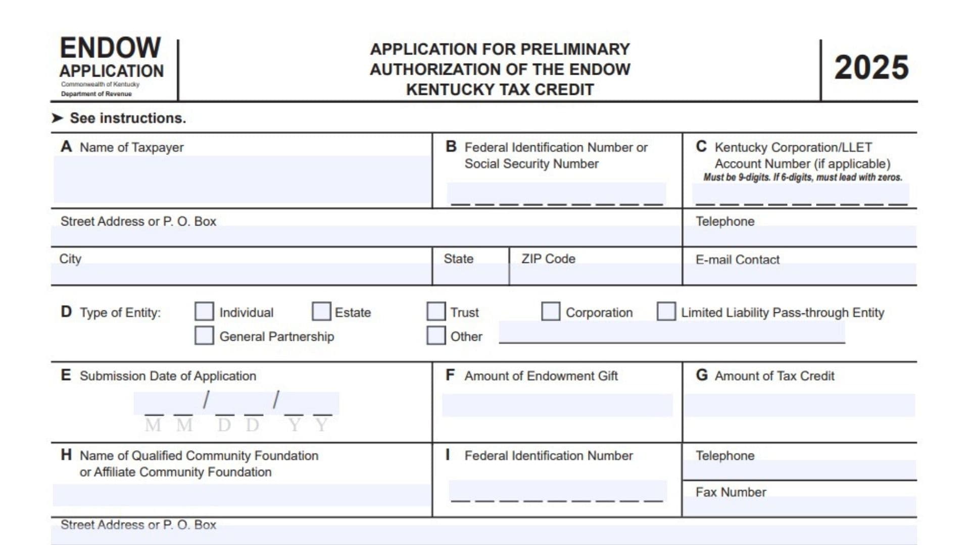 Kentucky Endow Tax Credit Application