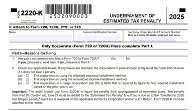 Kentucky Form 2220-K