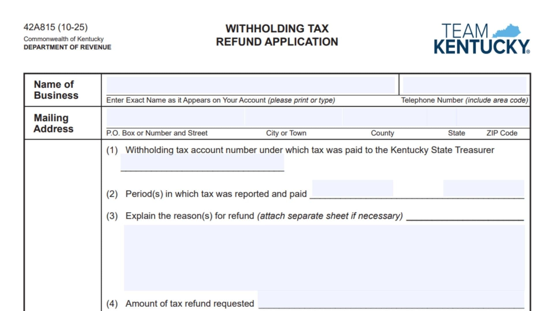 Kentucky Form 42A815 1 Kentucky Form 42A815