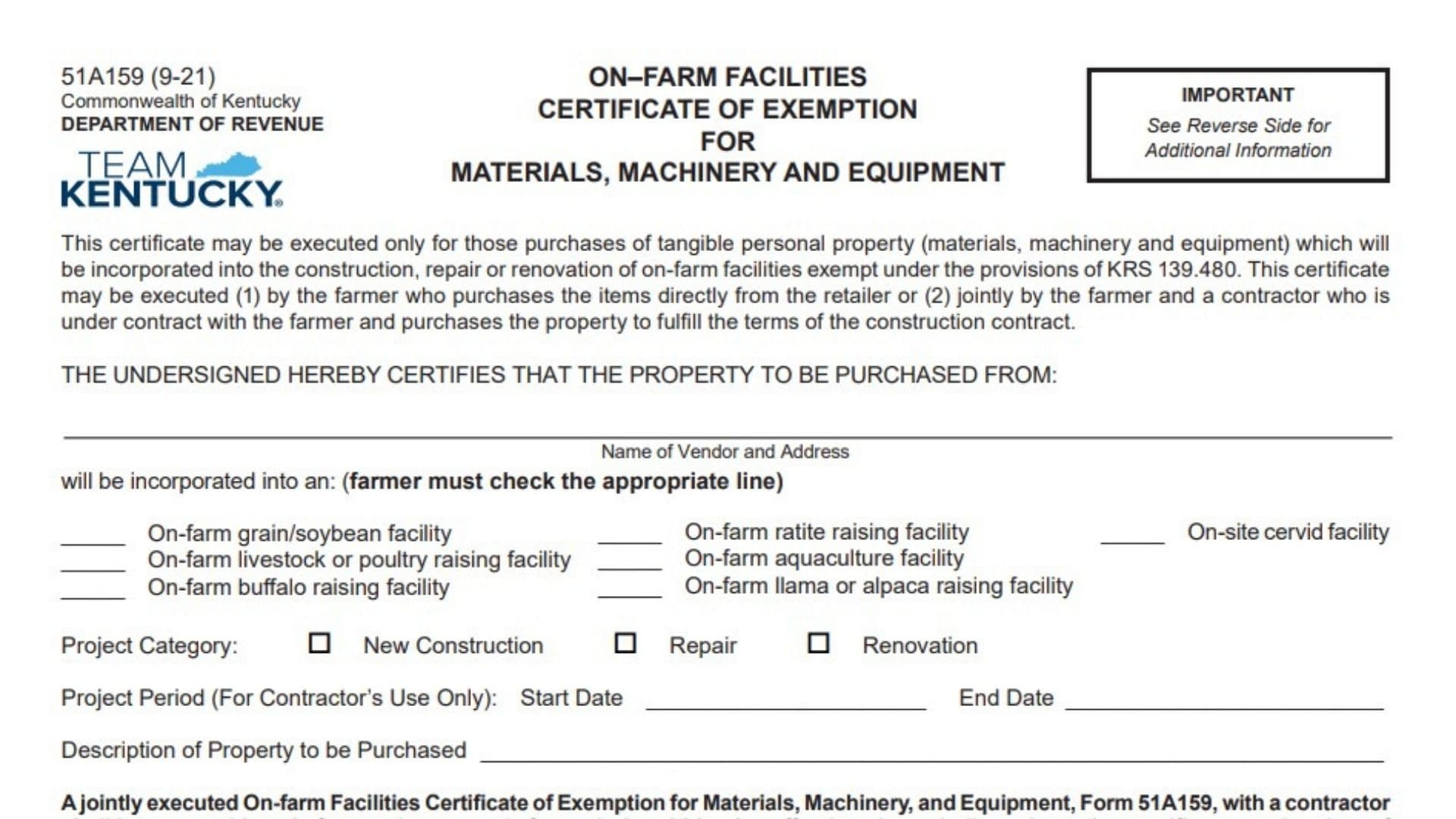 Kentucky Form 51A159 1 Kentucky Form 51A159