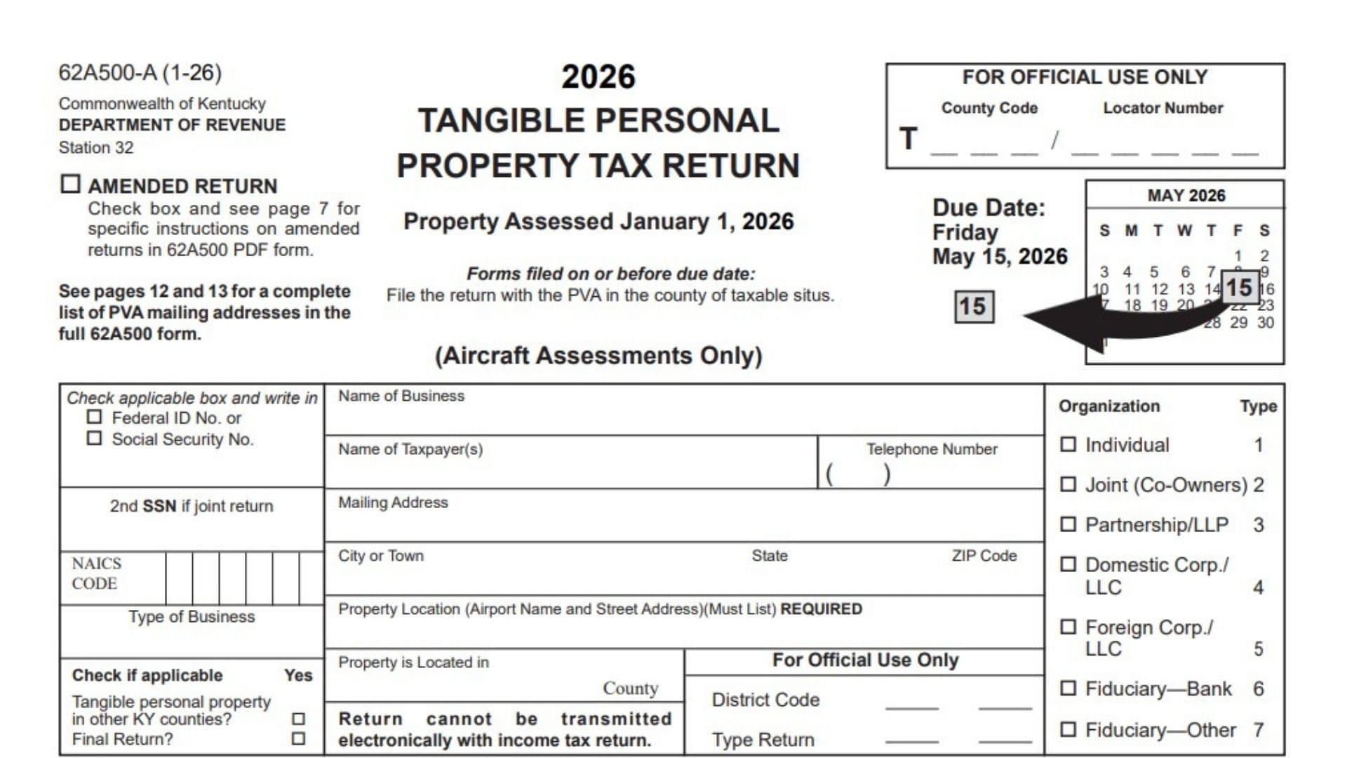 Kentucky Form 62A500-A 1 Kentucky Form 62A500-A