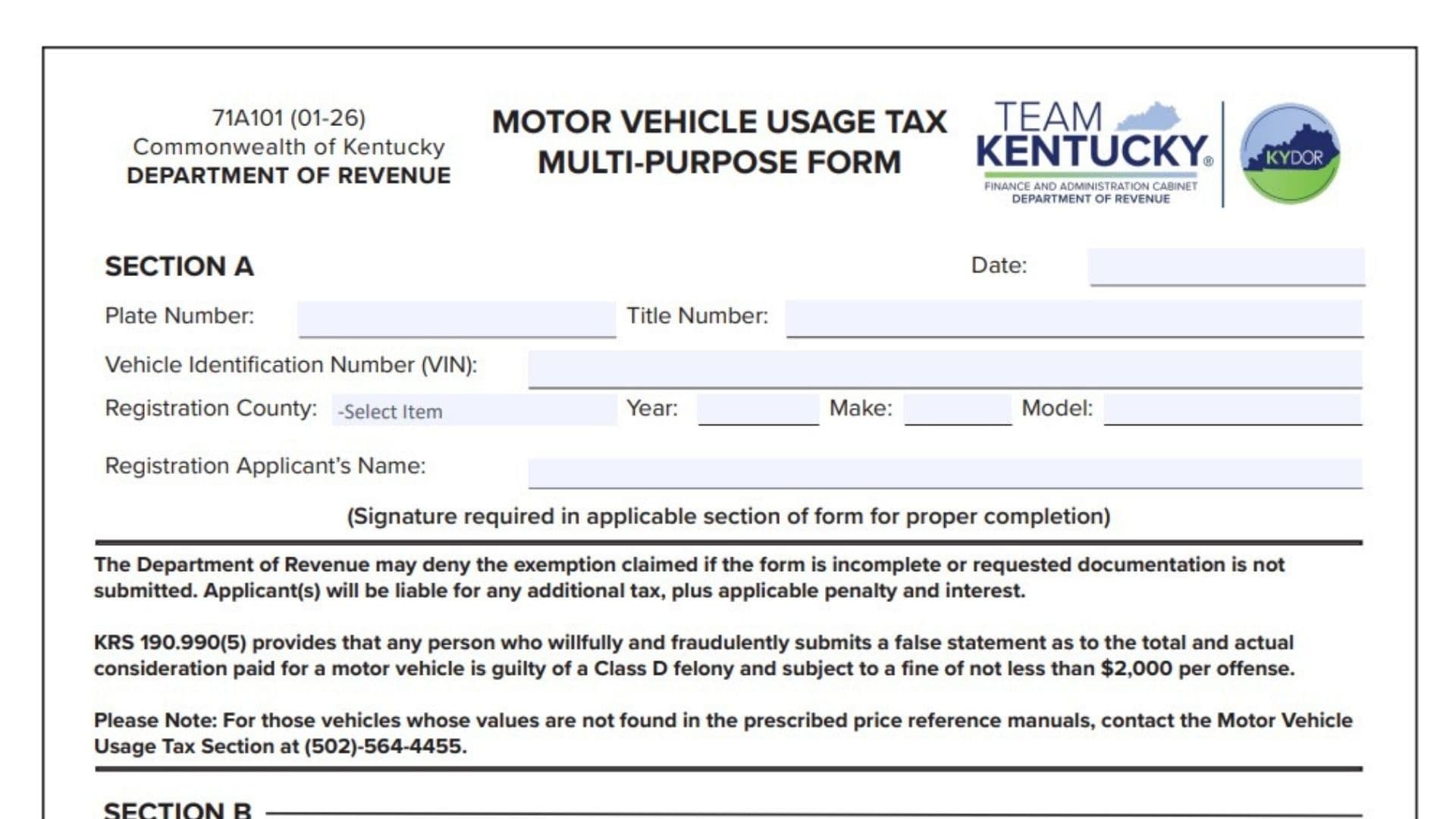 Kentucky Form 71A101 1 Kentucky Form 71A101