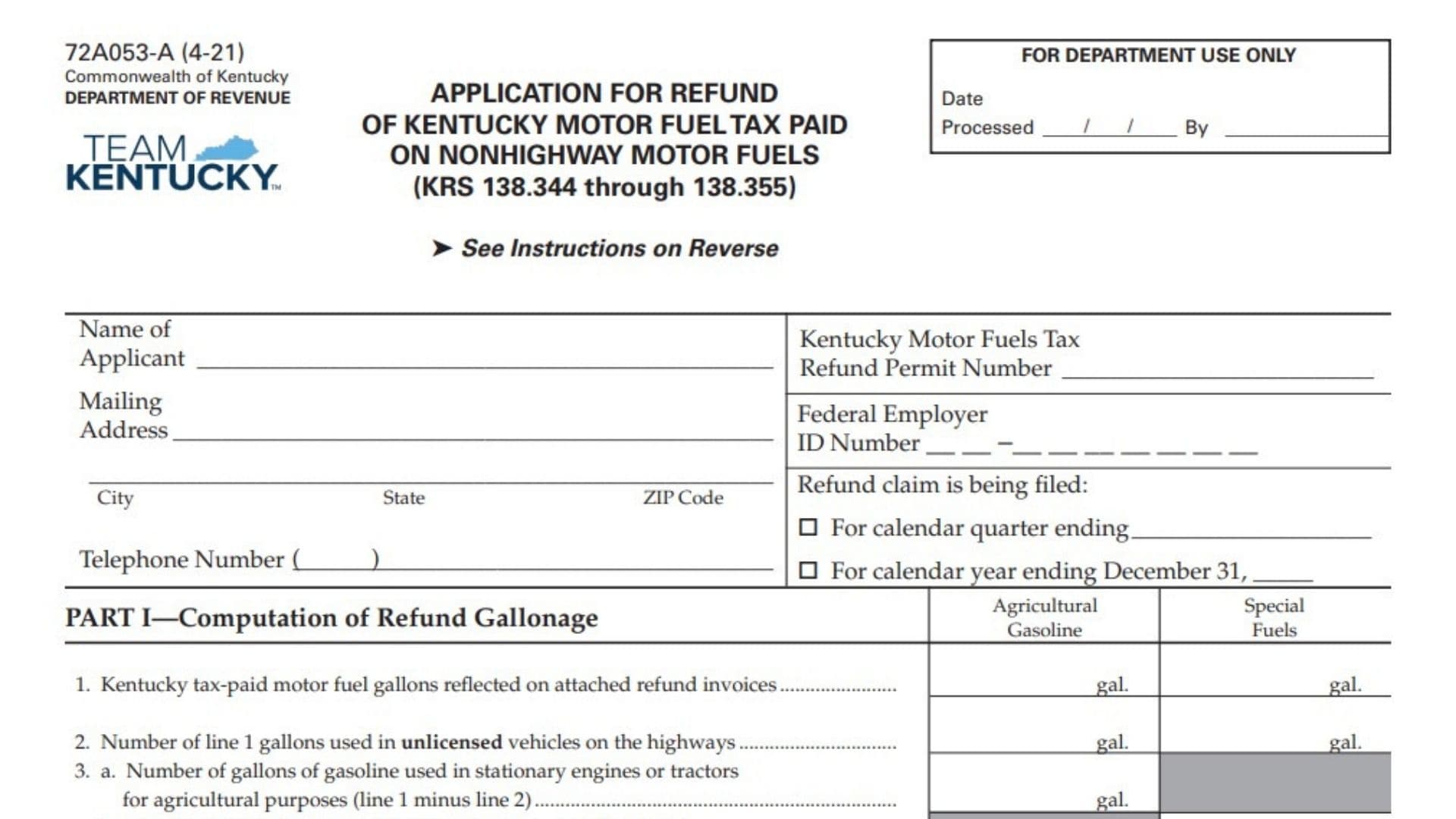 Kentucky Form 72A053-A 1 Kentucky Form 72A053-A