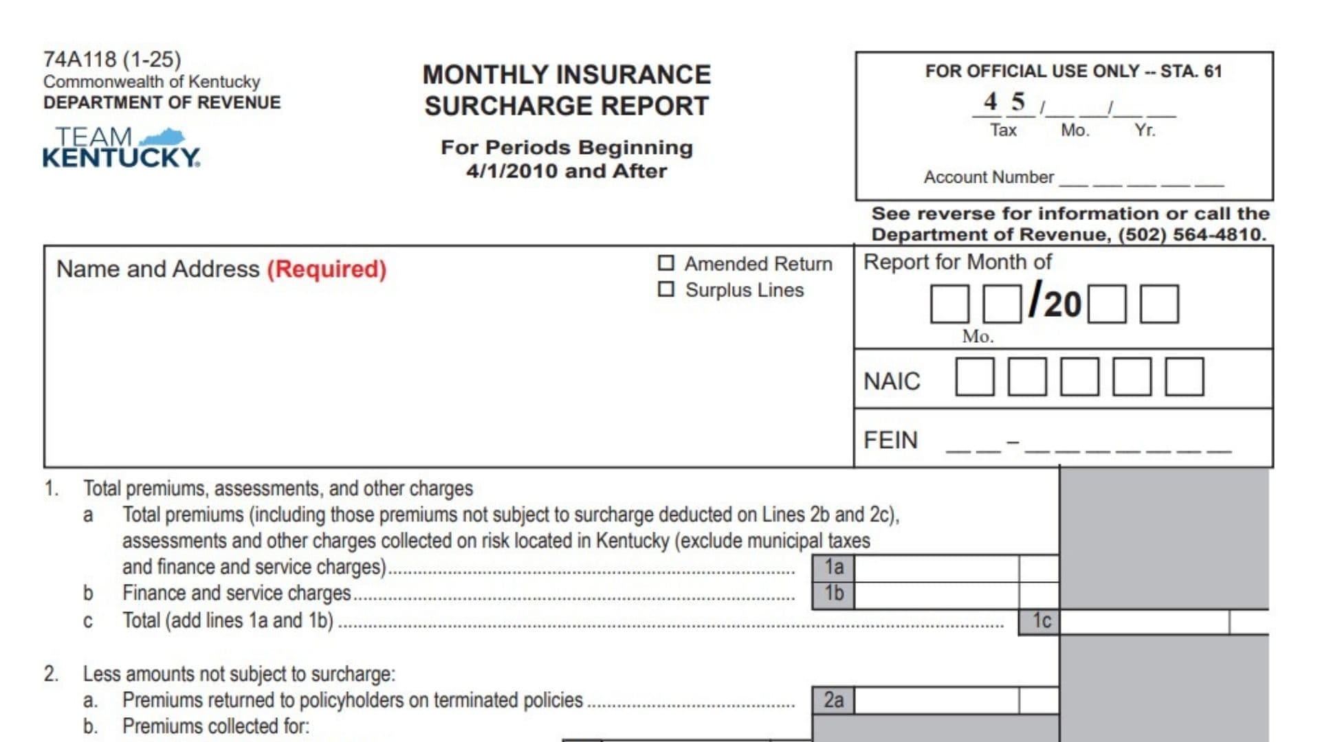 Kentucky Form 74A118 1 Kentucky Form 74A118