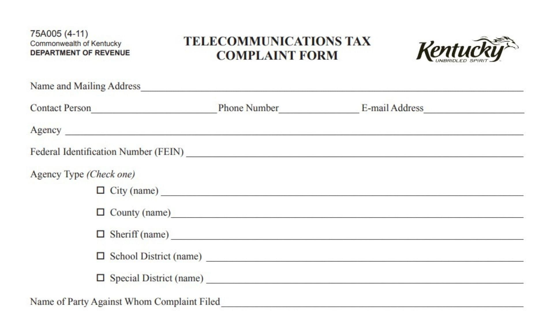Kentucky Form 75A005 1 Kentucky Form 75A005