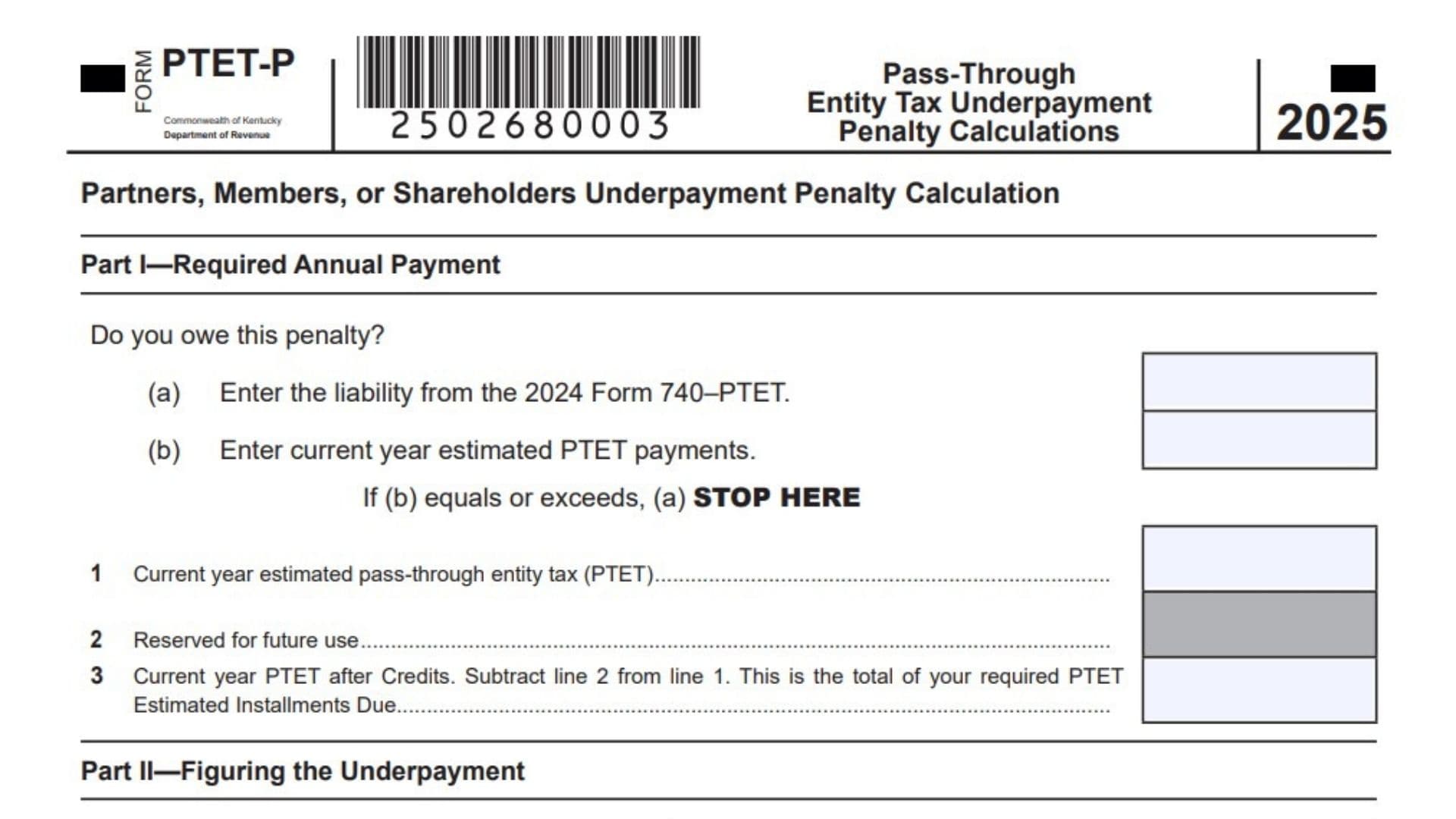 Kentucky Form PTET-P