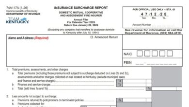 Kentucky Insurance Surcharge Report Form 74A117A
