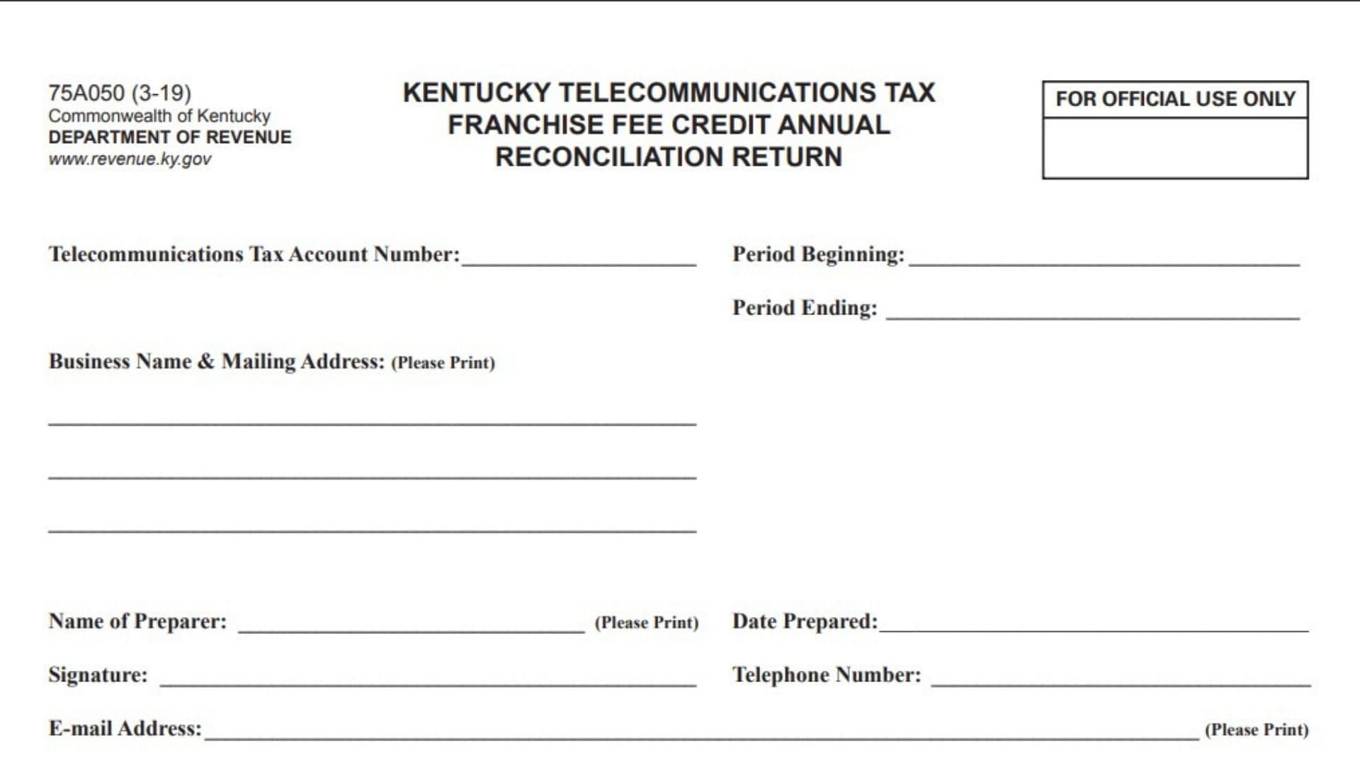 Kentucky Telecommunications Tax Franchise Fee Credit Annual Reconciliation Return