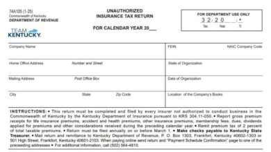 Kentucky Unauthorized Insurance Tax Return 74A105 1 Kentucky Unauthorized Insurance Tax Return 74A105