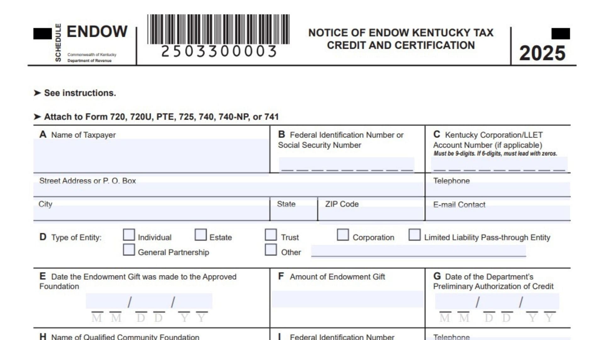 Schedule Endow Kentucky Tax Credit And Certification 1 Schedule Endow Kentucky Tax Credit And Certification