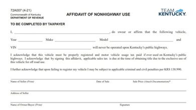Kentucky Form 72A007 1 Kentucky Form 72A007