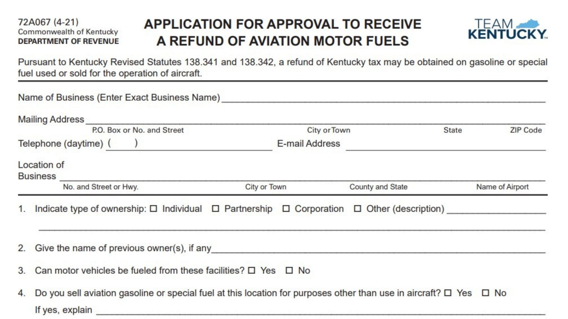 Kentucky Form 72A067