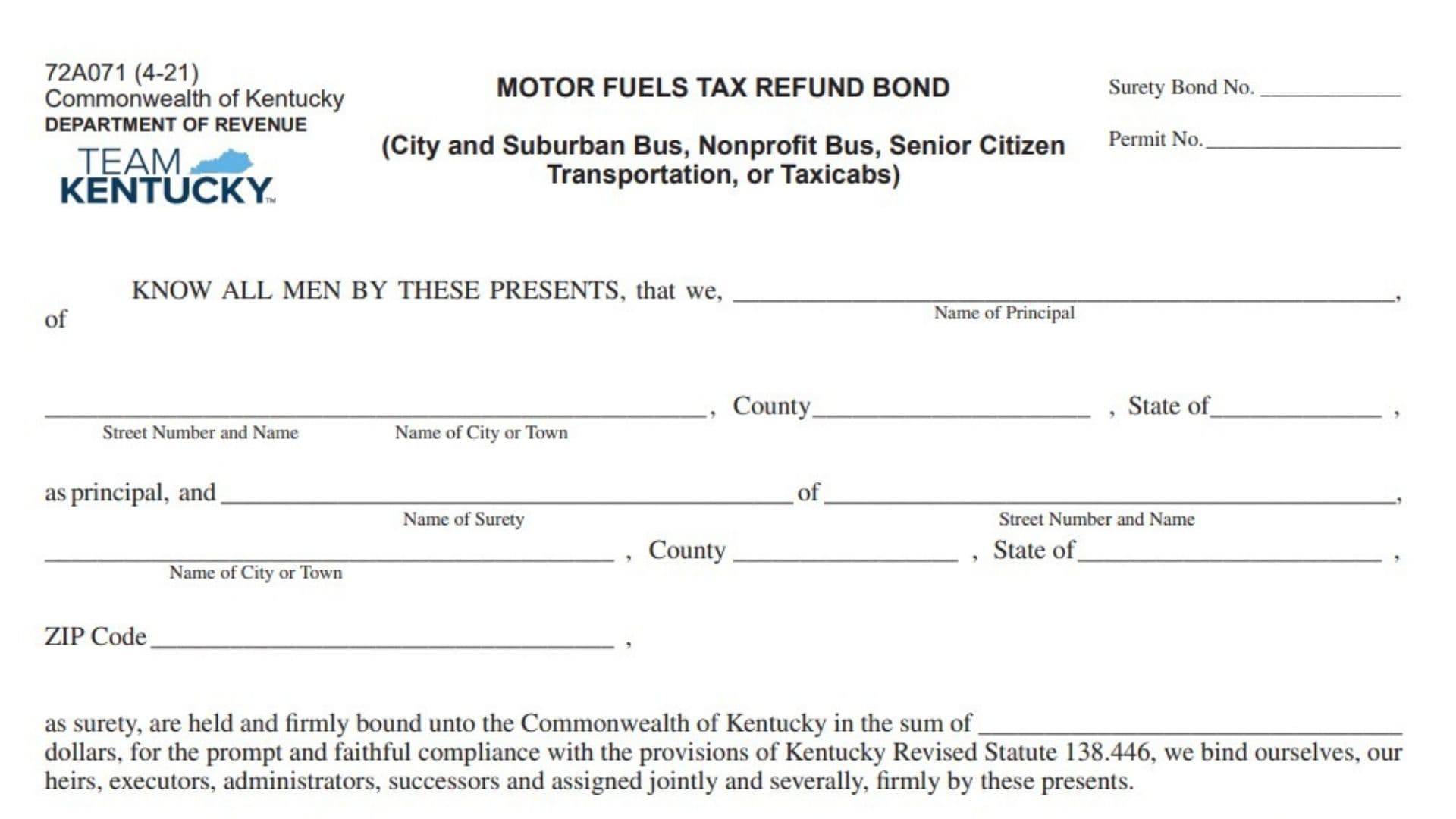 Kentucky Form 72A071 1 Kentucky Form 72A071
