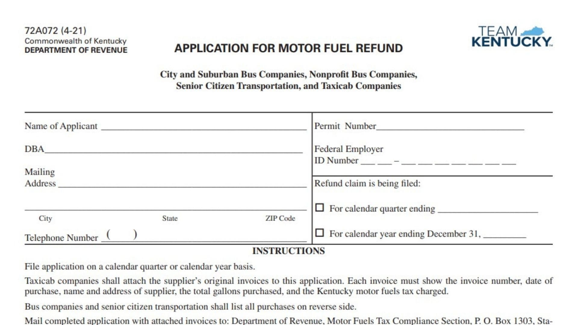 Kentucky Form 72A072 1 Kentucky Form 72A072