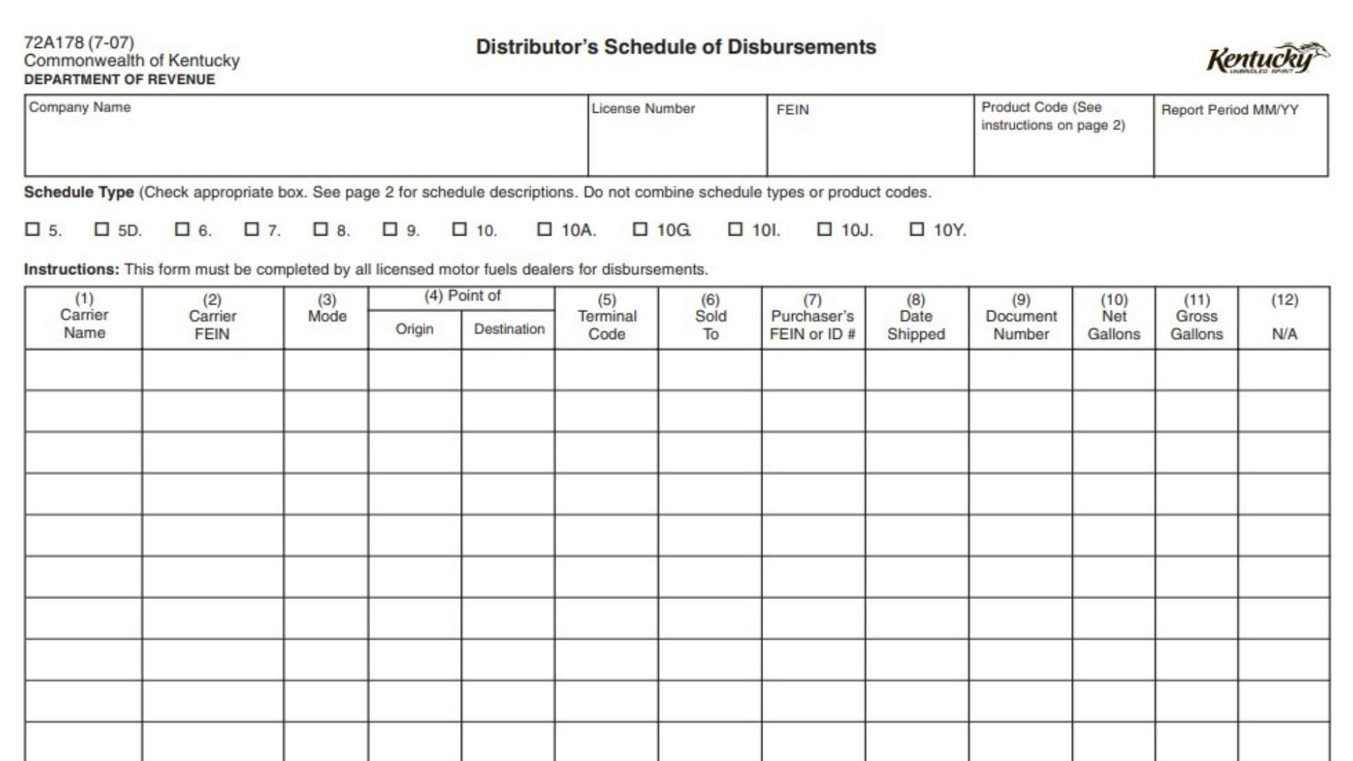 Kentucky Form 72A178 1 Kentucky Form 72A178