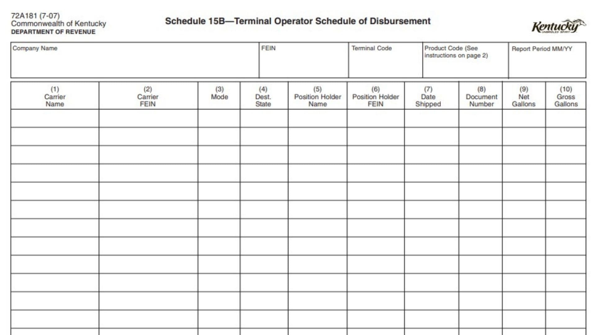 Kentucky Form 72A181 Schedule 15B 1 Kentucky Form 72A181 Schedule 15B