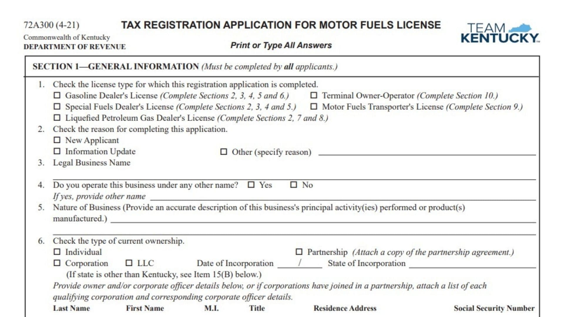 Kentucky Form 72A300 1 Kentucky Form 72A300