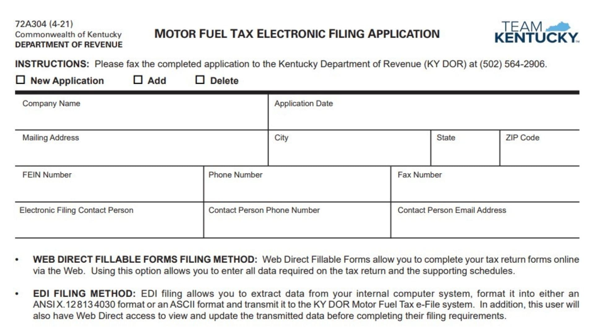 Kentucky Form 72A304 1 Kentucky Form 72A304