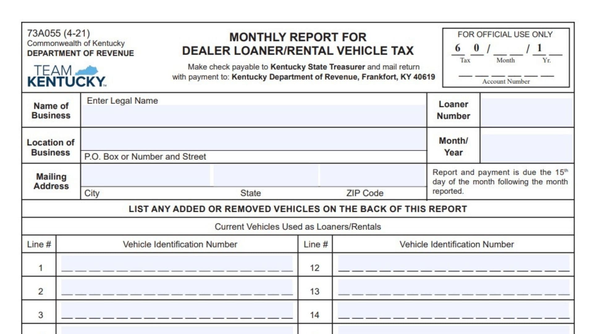 Kentucky Form 73A055