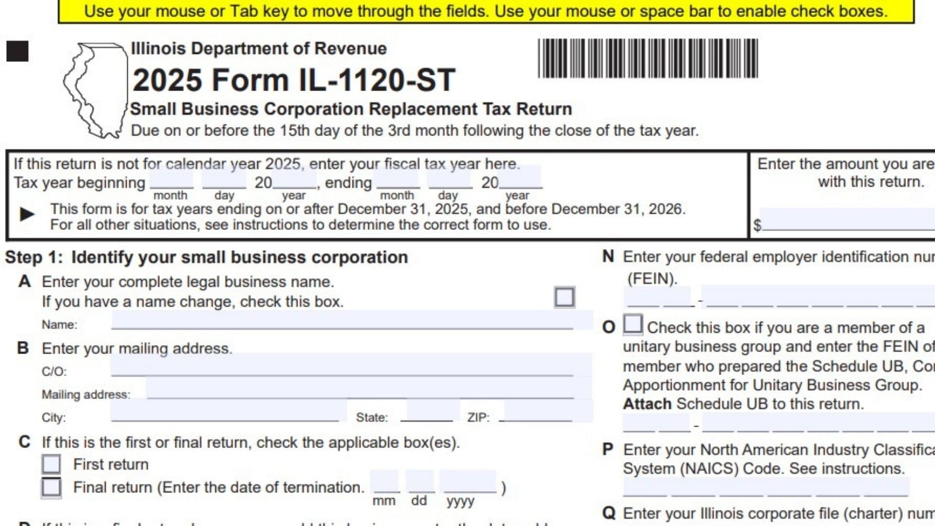 Illinois Form IL-1120-ST 1 Illinois Form IL-1120-ST